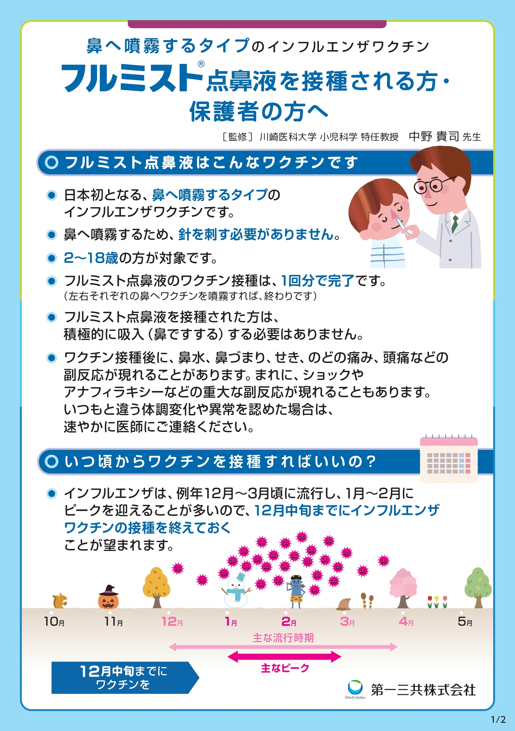 フルミスト点鼻液を接種される方・保護者の方へ